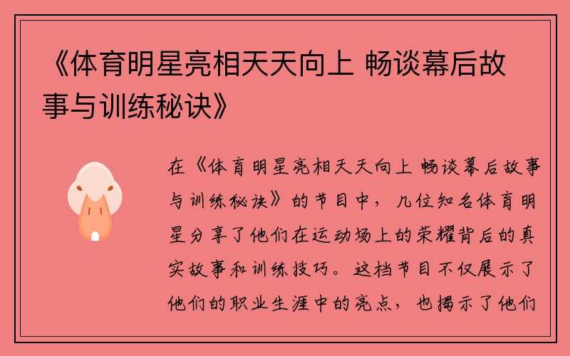 《体育明星亮相天天向上 畅谈幕后故事与训练秘诀》